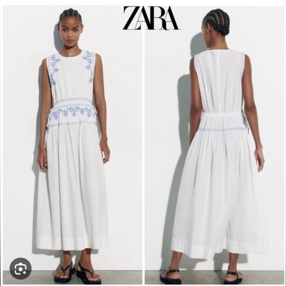 Zara Blue Embroidered Dress